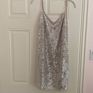 Banana Republic v neck spaghetti strap mini silver sequence dress. 0